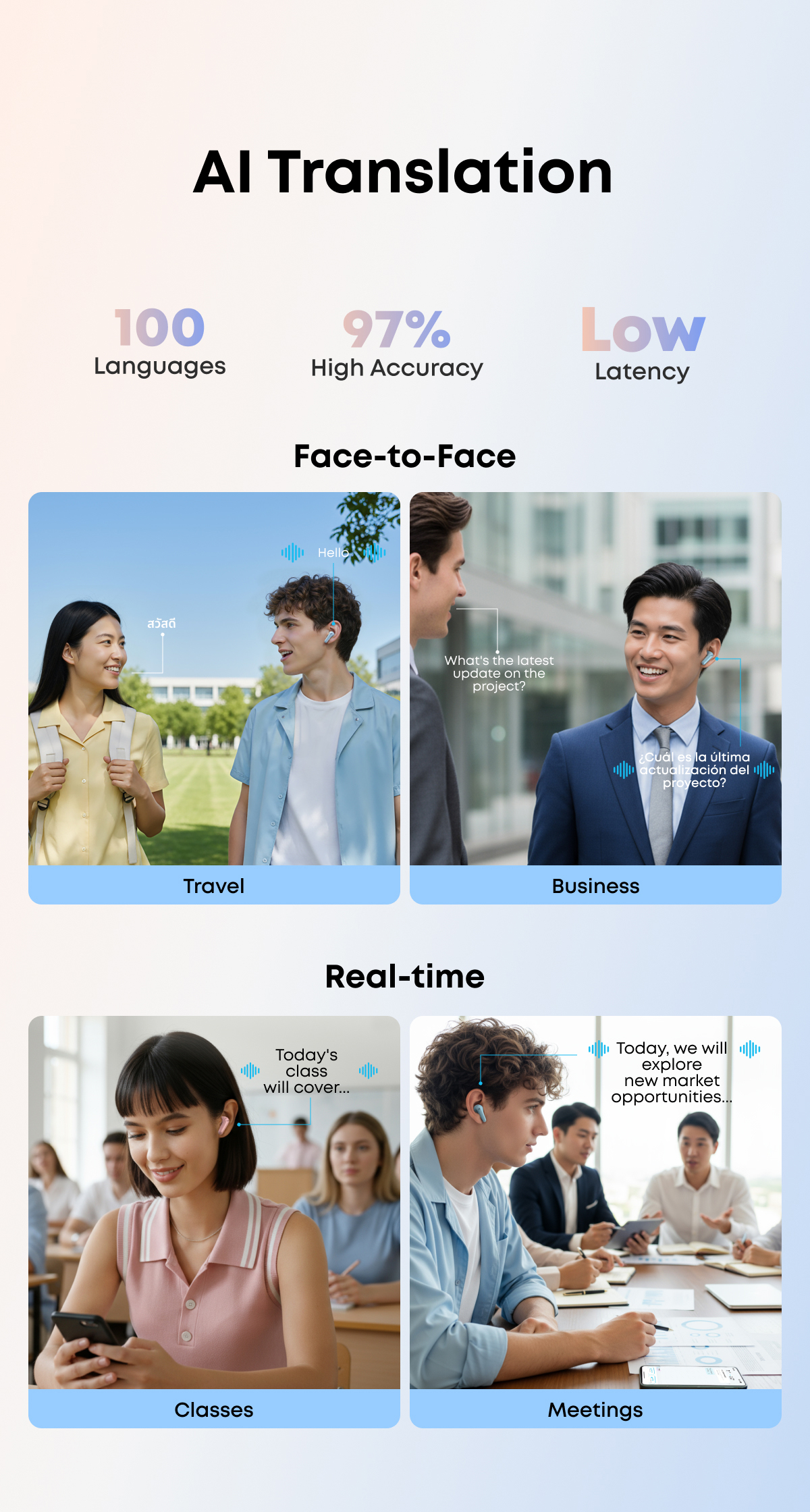 soundcore R60i NC, 6-Mics, Real-Time (ANC) Adaptive Noise Cancelling, Hi-Res Sound, Translation Earbuds, 50H Playtime