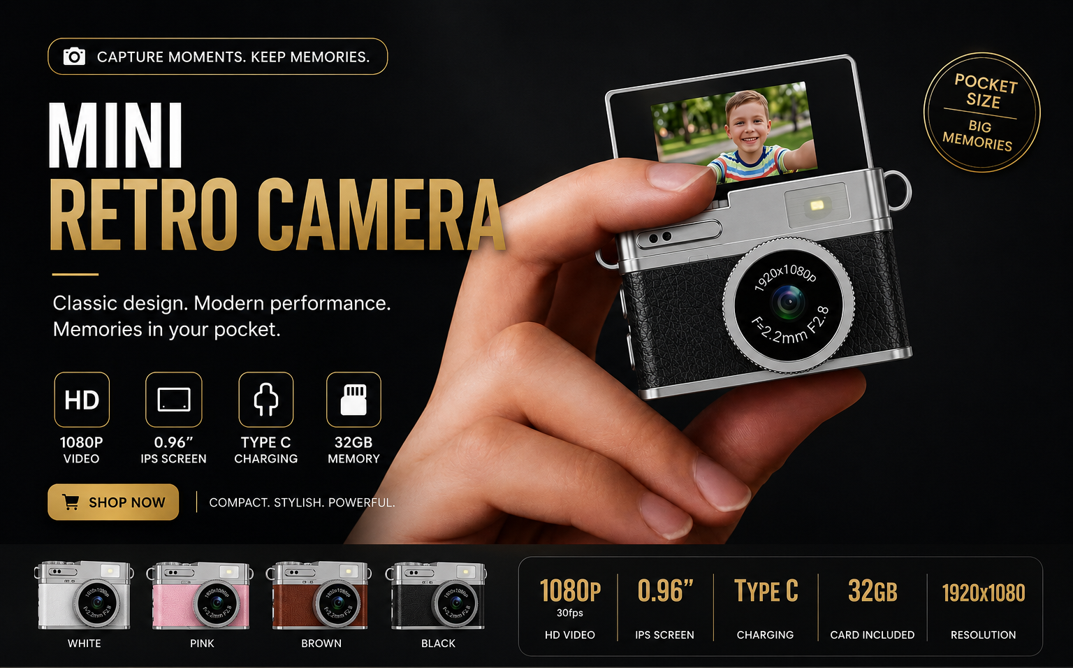 Mini Retro Camera Black