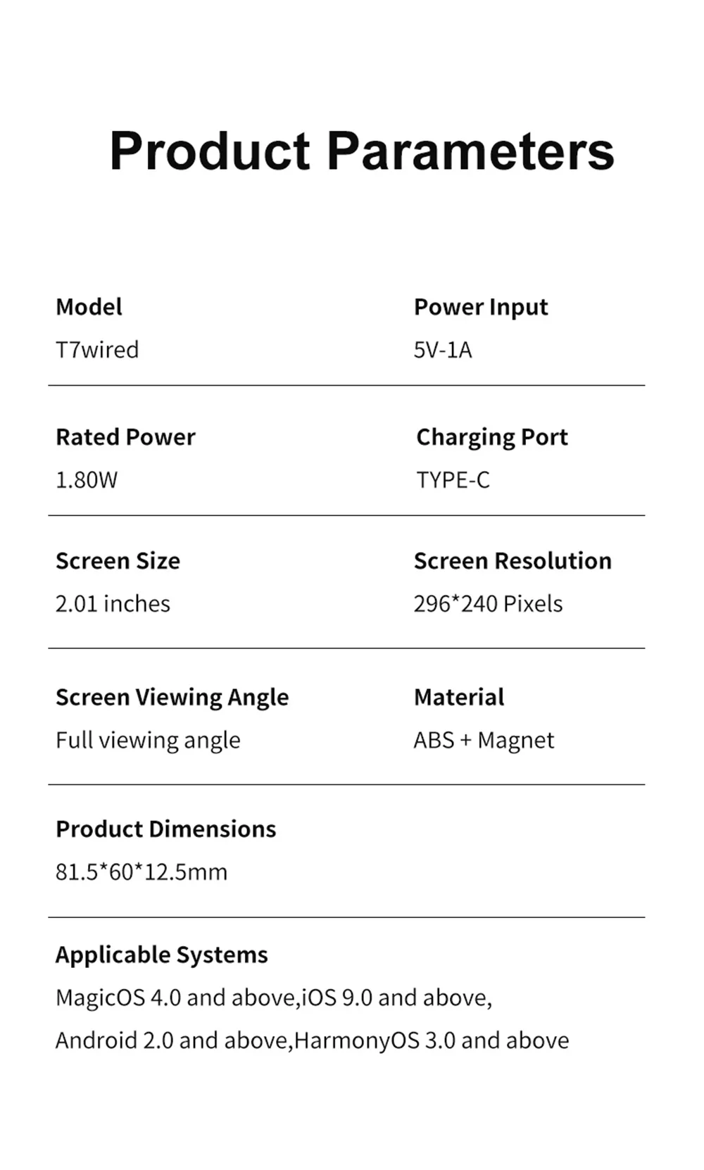 Magnetic Screen Specifications