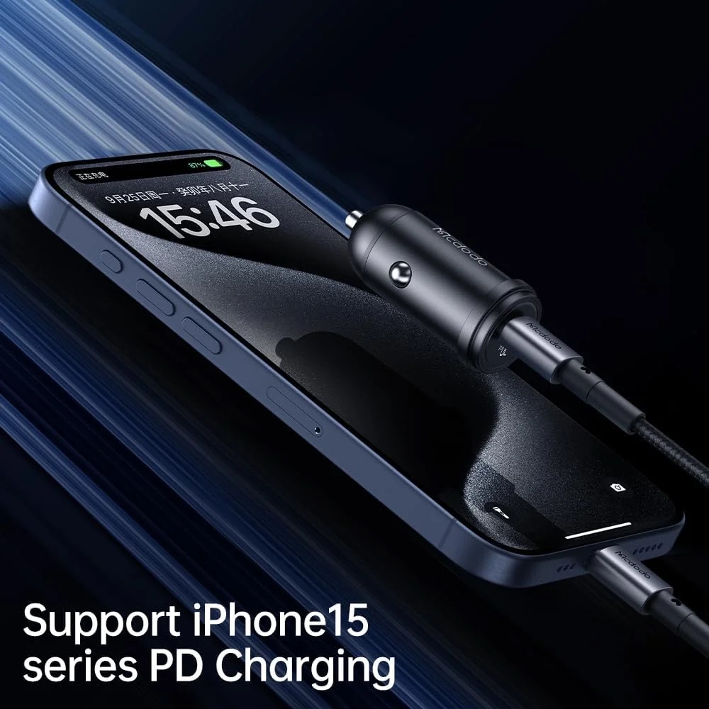 Mcdodo Aluminum Alloy 45W USB-C PD Car Charger Kit with 36W USB-C Cable (1.2m) - Black - CC-7496