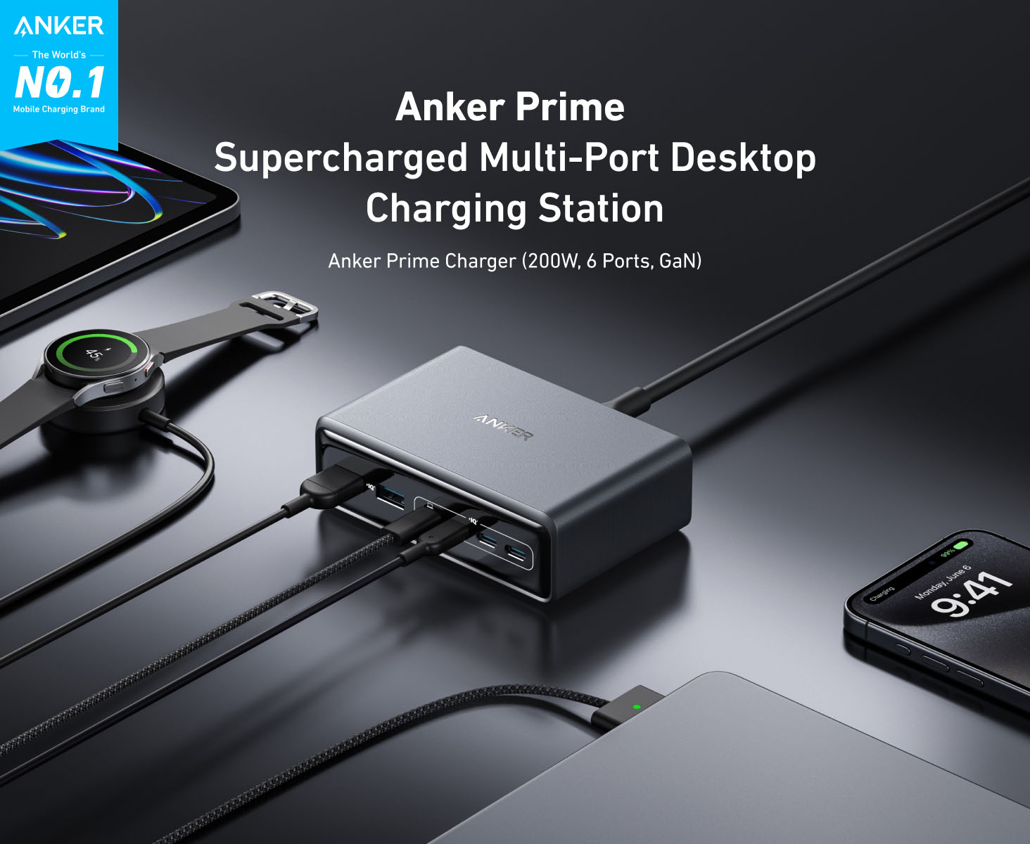 Anker Prime 200W 6-Port GaN Desktop Fast Charger