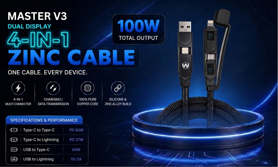 Buy Dablew Tech Dual Display 4-in-1 Zinc Cable in Pakistan