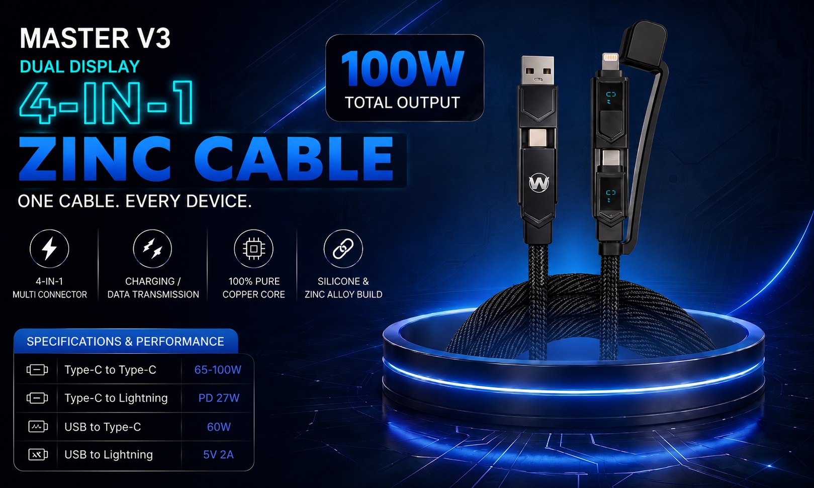 Buy Dual Display 4-in-1 Zinc Cable in Pakistan
