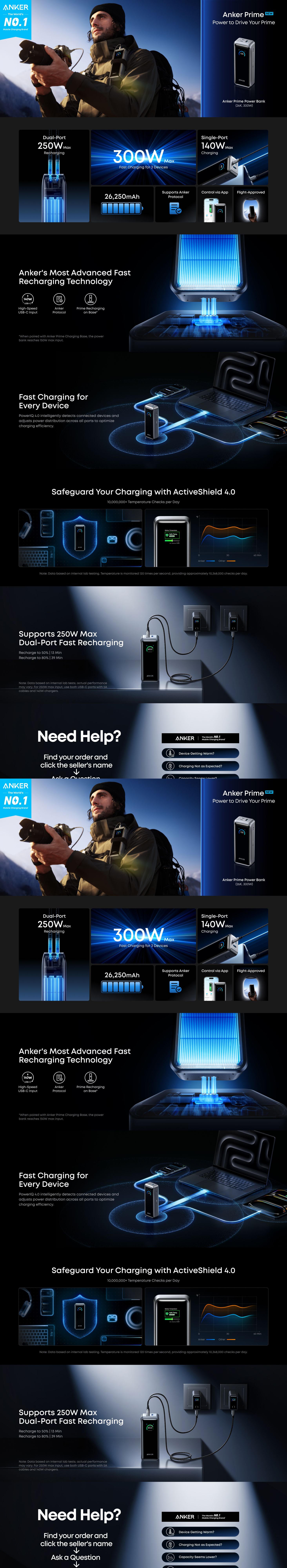 Anker Prime 26,000mAh 300W Portable Power Bank 140W Max Output, Smart Display & App Control