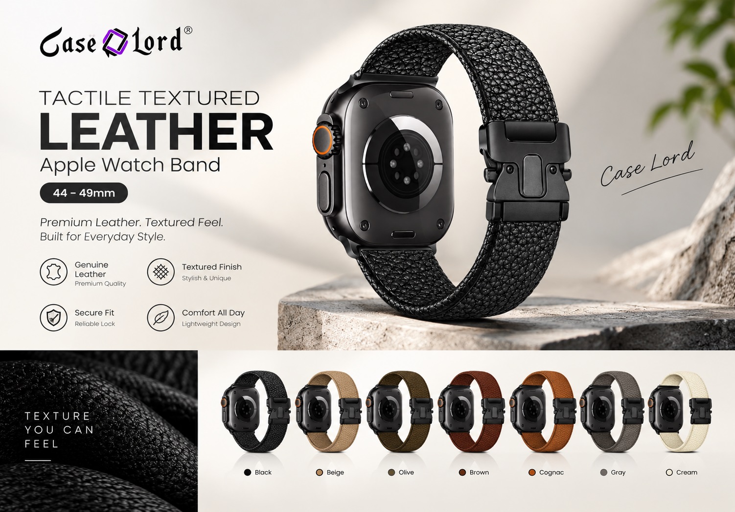 Buy Case Lord Tactile Textured Leather Replacement Band for Apple Watch 44mm 45mm 46mm 49mm in Pakistan