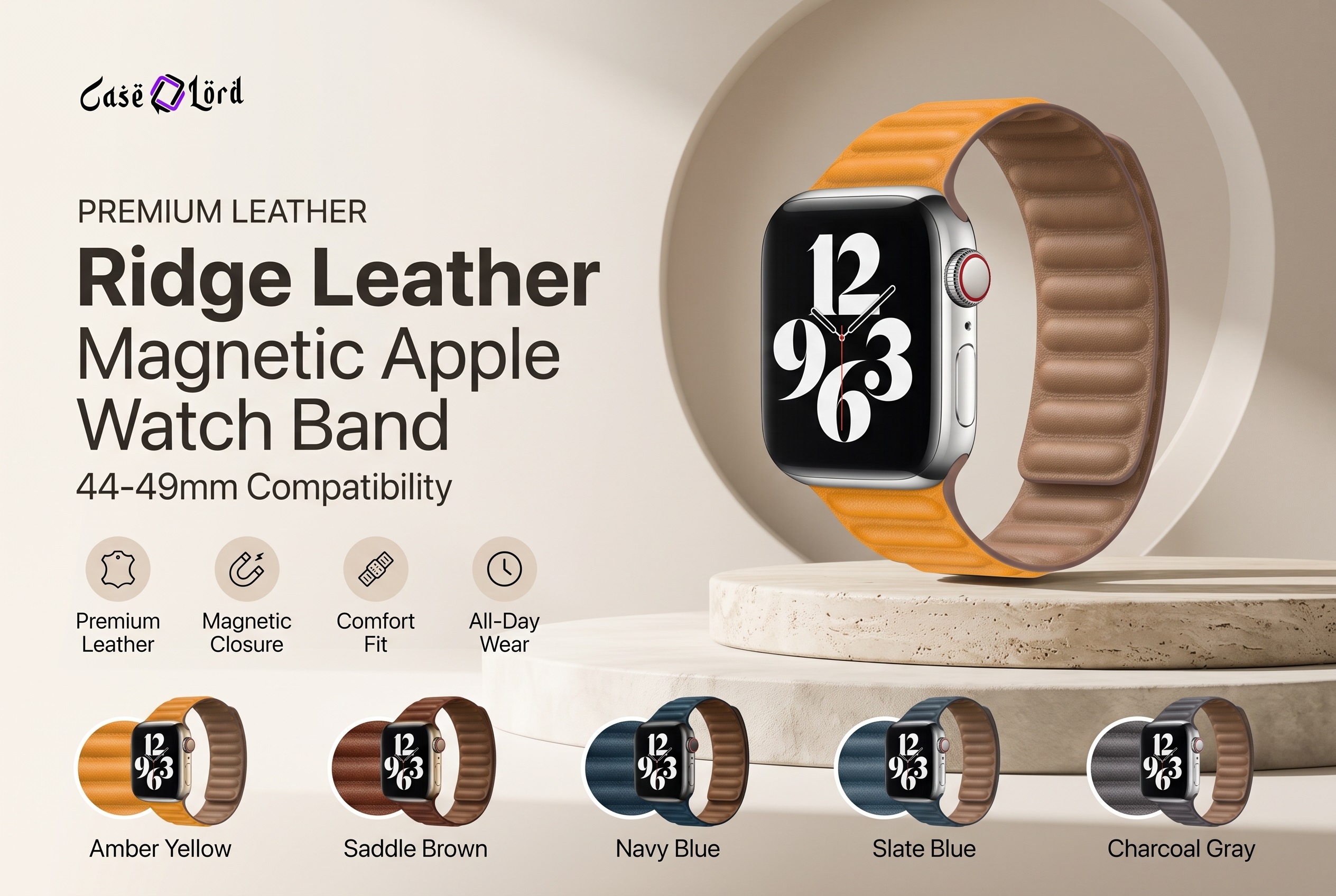 Ridge Leather Magnetic Replacement Band for Apple Watch