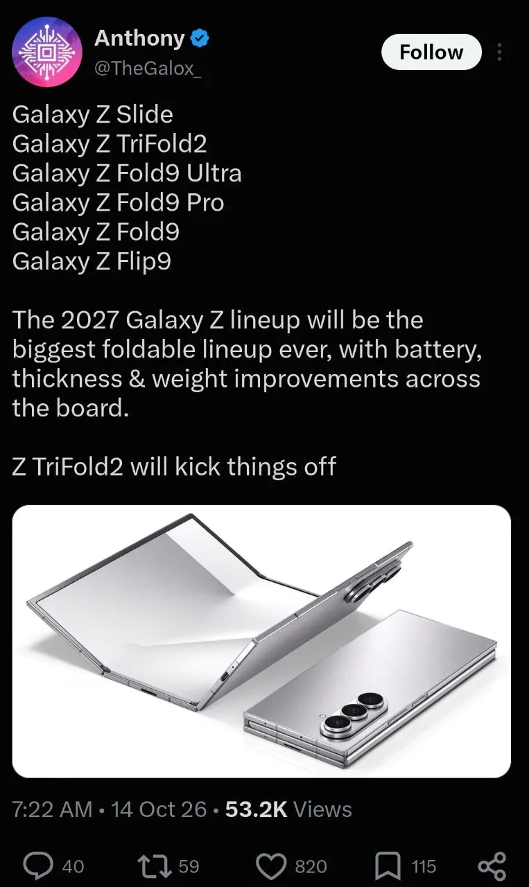 Samsung could have two more foldable surprises in 2027, for a total of six new foldables