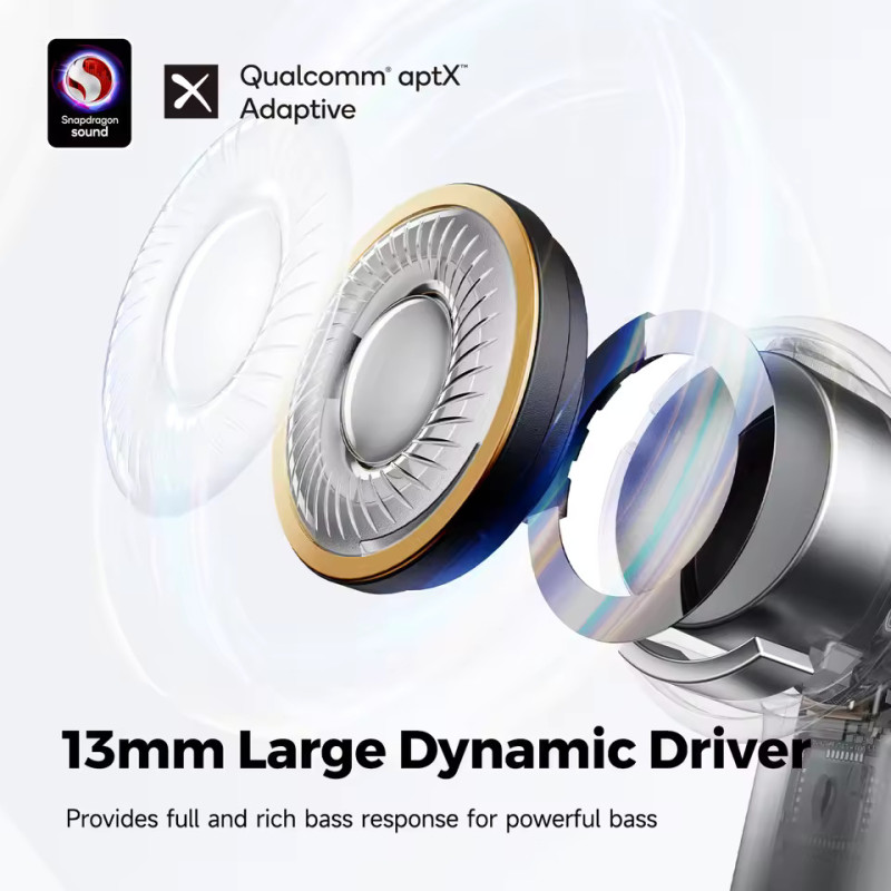 SoundPEATS Air4 True Wireless Earbuds with Snapdragon AptX Adaptive Lossless Bluetooth 5.3 Earbuds with Boost Bass, Multipoint Connection, 6-Mics – Transparent Black