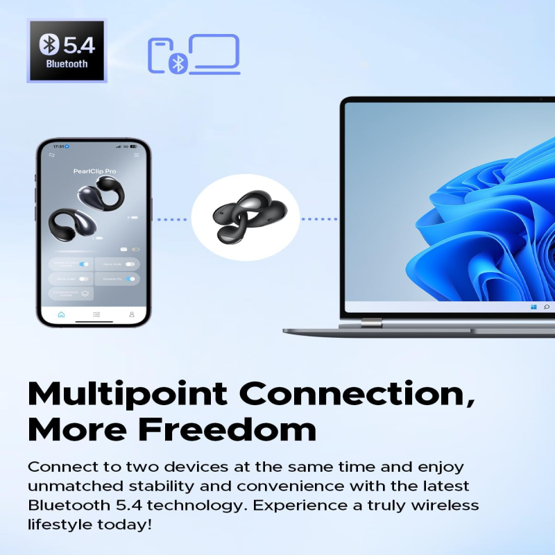 SoundPEATS PearlClip Pro Ear Ultra Open Ear Earbuds with Bluetooth 5.4, Clip On Ear Buds with Mic, IPX5, 24 Hrs, for Running Cycling Fitness