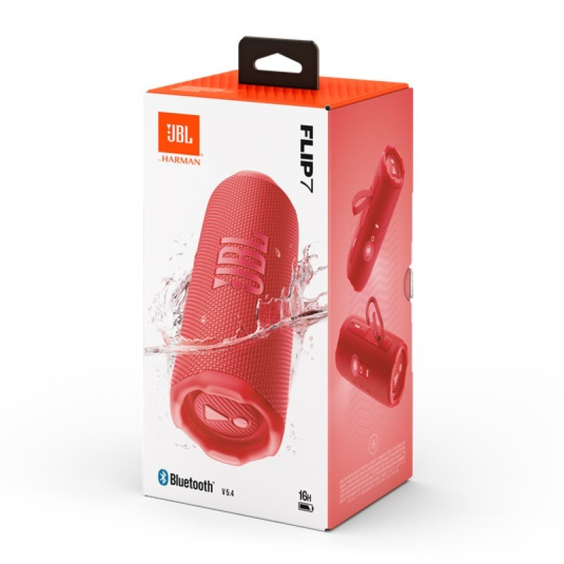 JBL Flip 7 Portable Waterproof and Drop-Proof Speaker, Bold Pro Sound with AI Sound Boost, 16Hrs of Playtime, and Push Lock System - Red