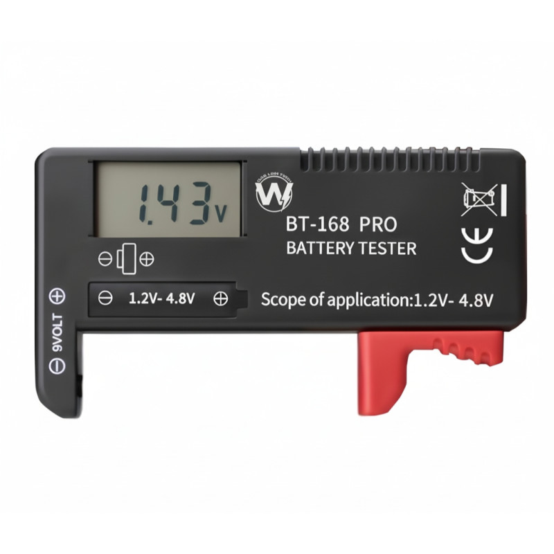 Digital Battery Volt Tester | Universal Lithium, AAA, AA & Button Cell Checker BT-168 PRO by W