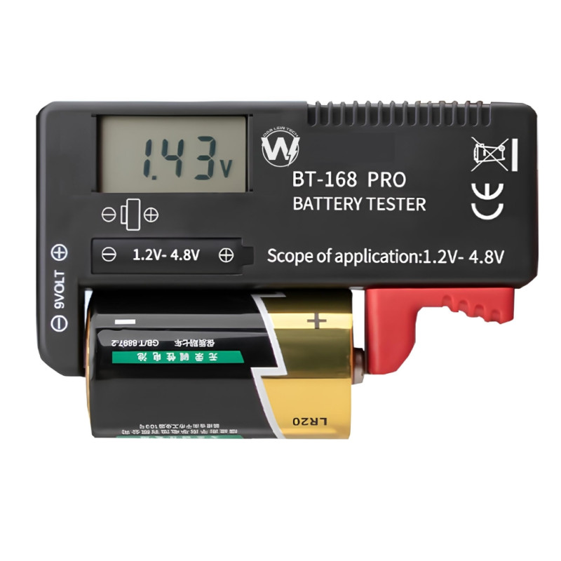 Digital Battery Volt Tester | Universal Lithium, AAA, AA & Button Cell Checker BT-168 PRO by W