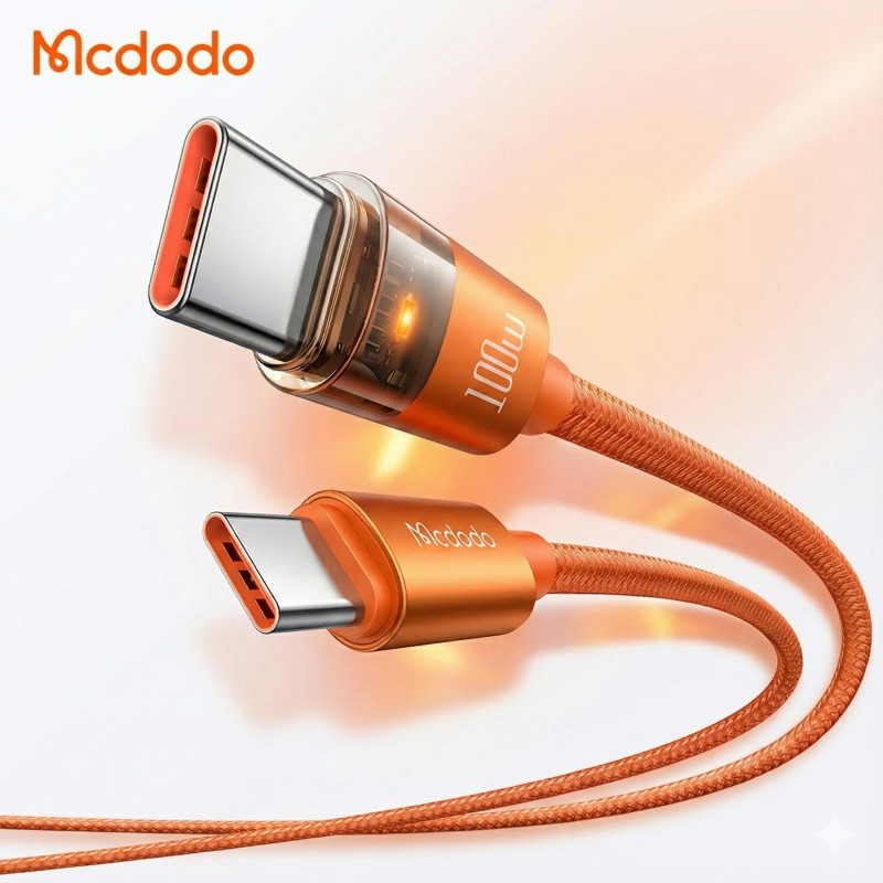 Mcdodo Cab Luma 100W USB-C to USB-C Charging Cable with LED 1.2m - Cosmic Orange