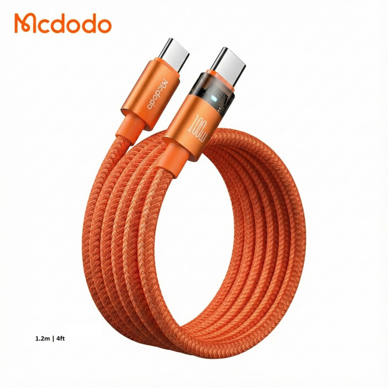 Mcdodo Cab Luma 100W USB-C to USB-C Charging Cable with LED 1.2m - Cosmic Orange
