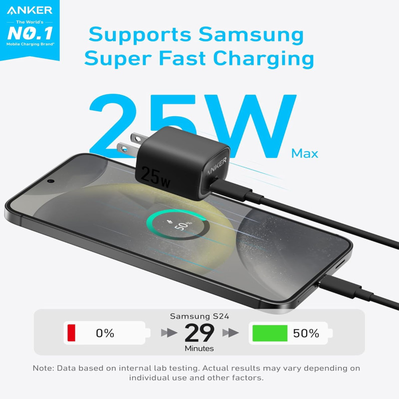 Anker 312 Ace2 25W USB-C Wall Charger – US 2-Pin Foldable Design with PPS Super Fast Charging