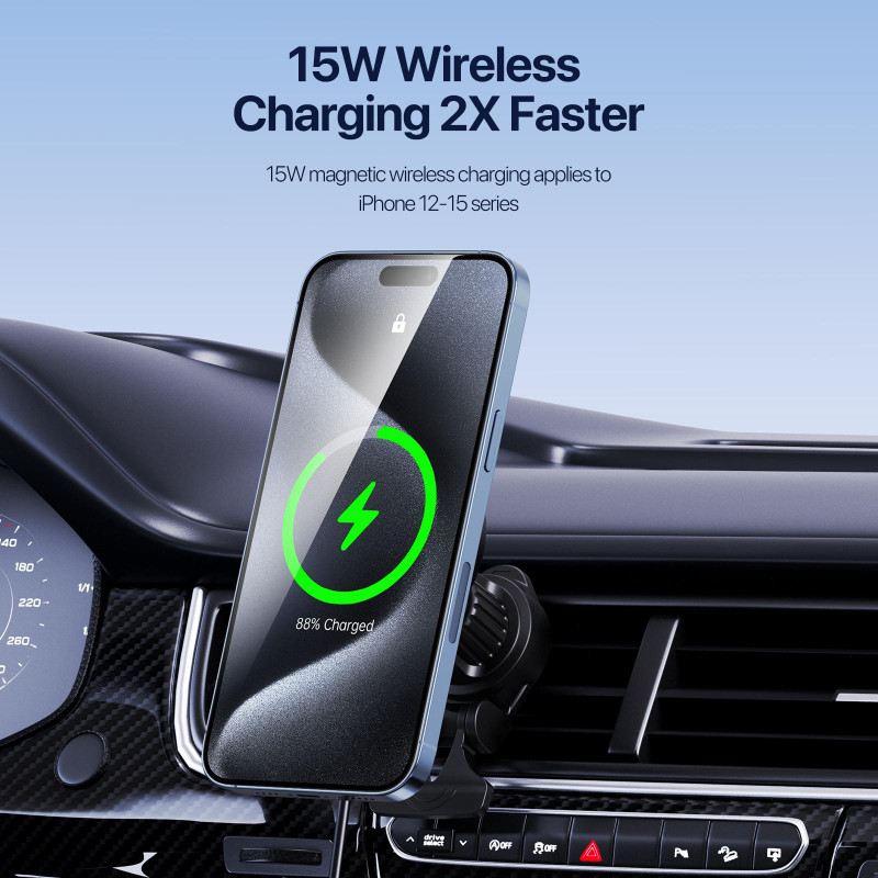 Duzzona V5 Qi2 15W Magnetic Wireless Car Charger - Black
