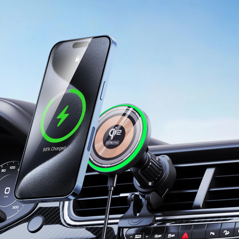 Duzzona V5 Qi2 15W Magnetic Wireless Car Charger - Black