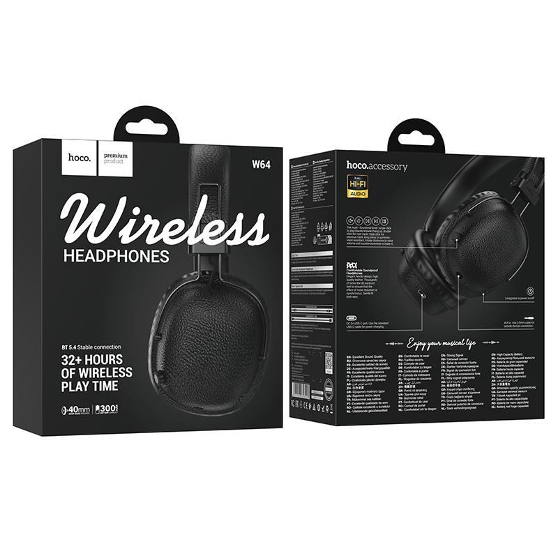 Hoco Earl II Wireless Headphone with Hi Fi Sound, 32h Playtime - W64 - Black