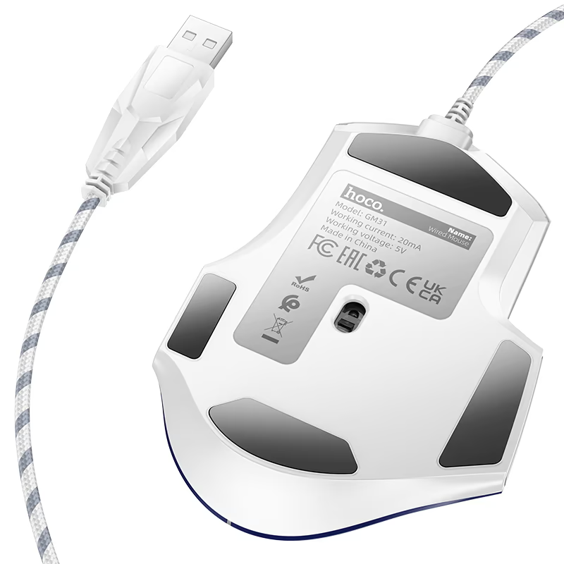 HOCO Luminous Gaming Wired Mouse, 3600DPI, 7 Buttons Dynamic LED Color Ergonomic Silent Mouse -GM31