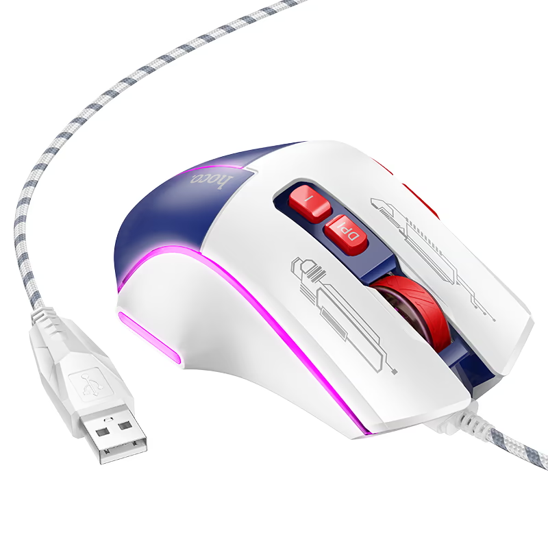 HOCO Luminous Gaming Wired Mouse, 3600DPI, 7 Buttons Dynamic LED Color Ergonomic Silent Mouse -GM31