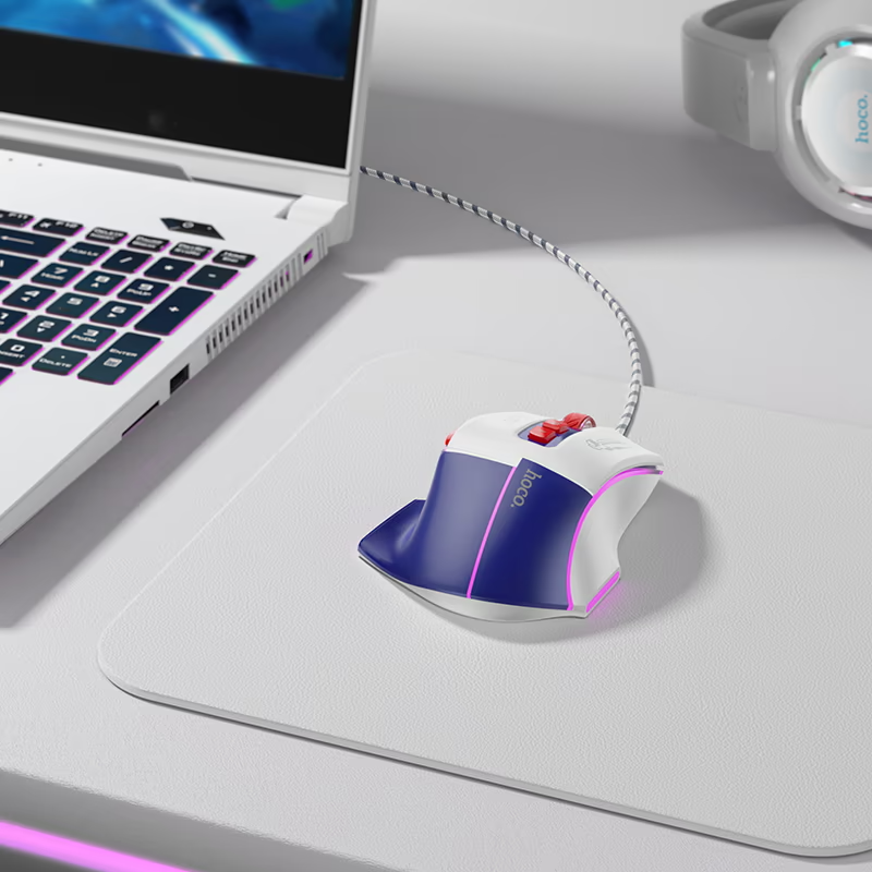 HOCO Luminous Gaming Wired Mouse, 3600DPI, 7 Buttons Dynamic LED Color Ergonomic Silent Mouse -GM31