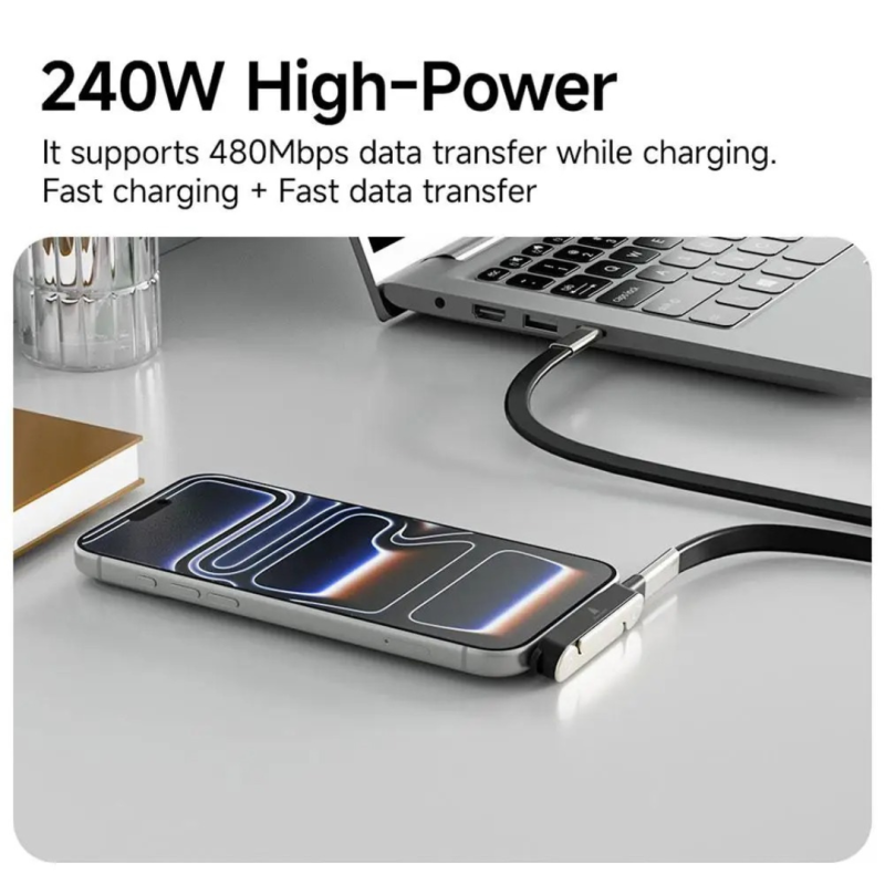 The Viral 240W 2in1 Detachable Invisible Holder Charger with 240W Type-C Fast Charging Cable Liquid Silicone 1m