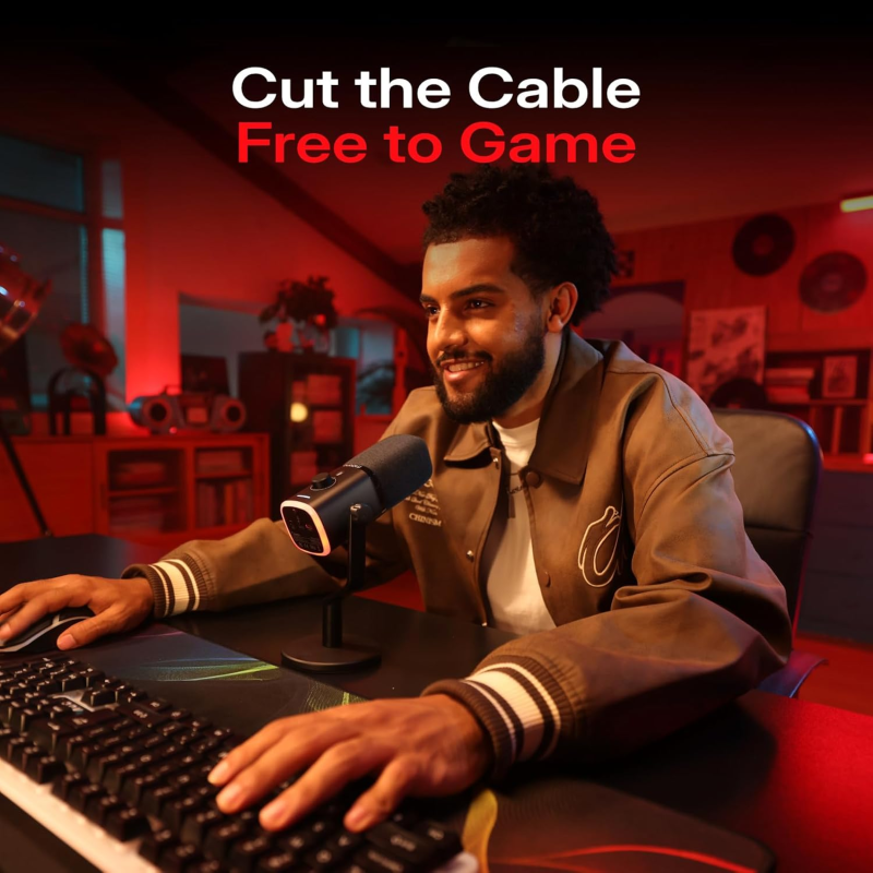 MAONO PD100W USB Wireless Microphone for PC, Gaming Streaming Dynamic Mic with One-Click Noise Reduction,Mute Button,Custom RGB, 3.5mm Headphone Jack, Desktop Podcasting Mic for Computer Phone