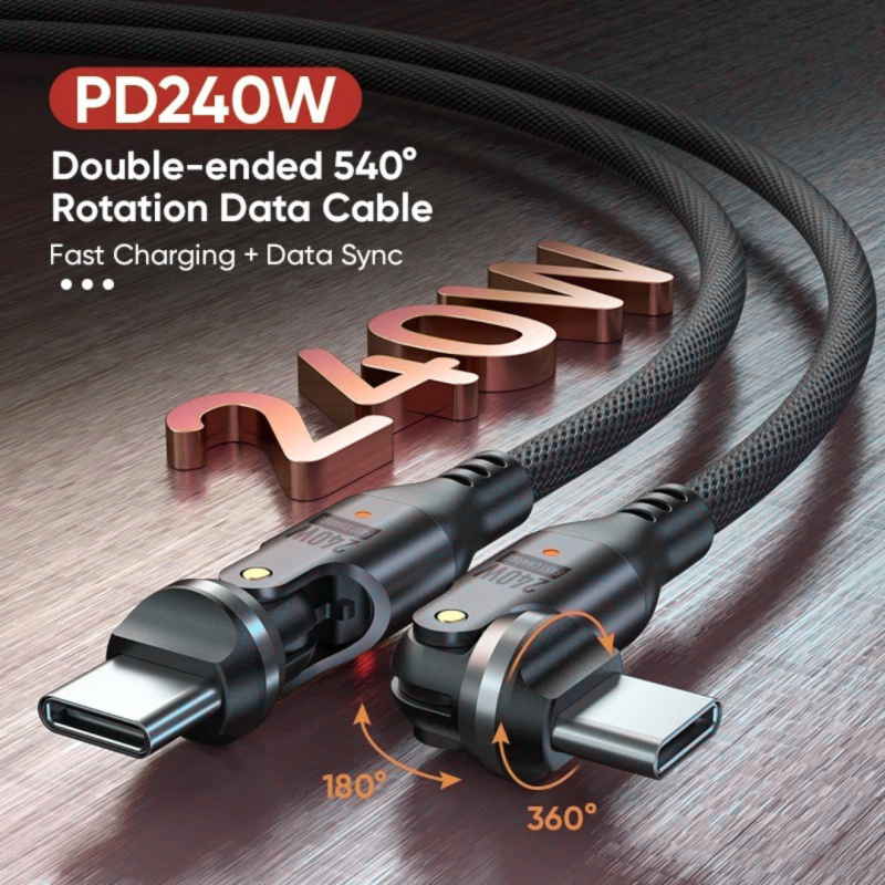 Dual Rotation USB C to Type C Braided 240w Fast Charging Cable with 540 degree rotation