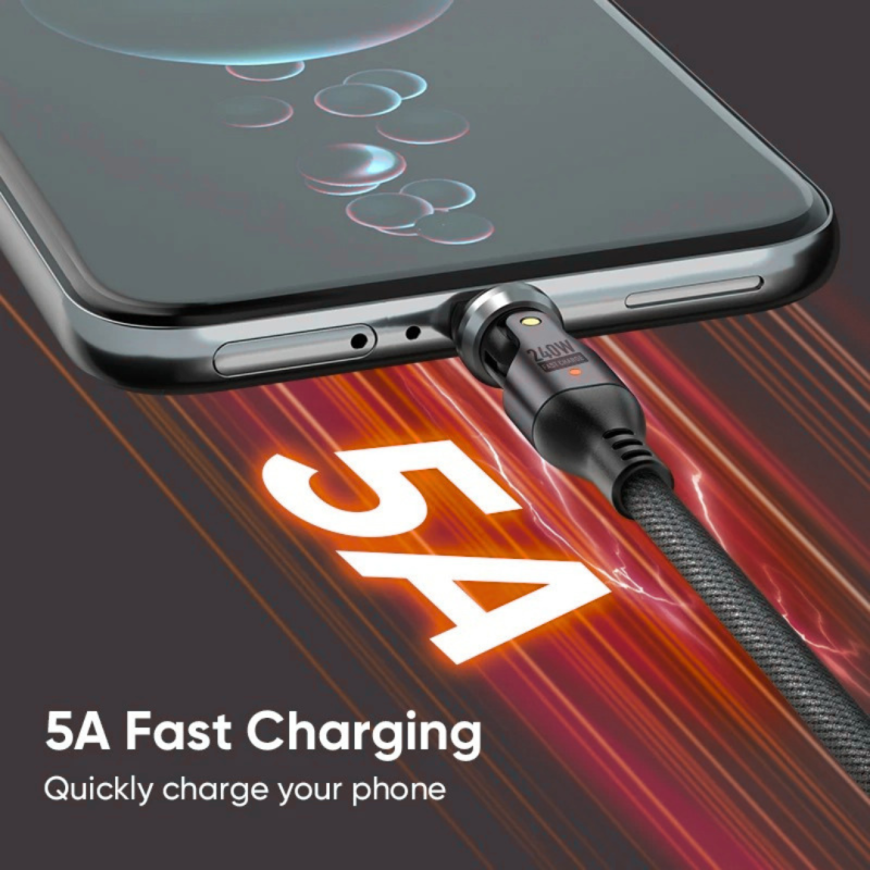 Dual Rotation USB C to Type C Braided 240w Fast Charging Cable with 540 degree rotation