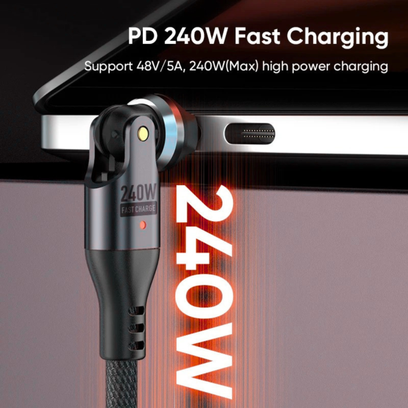 Dual Rotation USB C to Type C Braided 240w Fast Charging Cable with 540 degree rotation