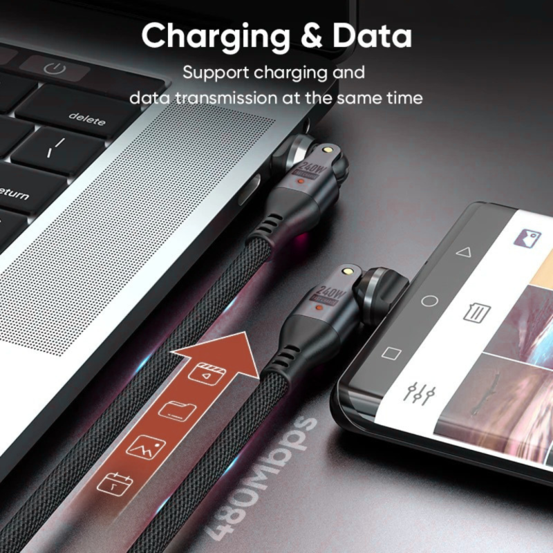 Dual Rotation USB C to Type C Braided 240w Fast Charging Cable with 540 degree rotation