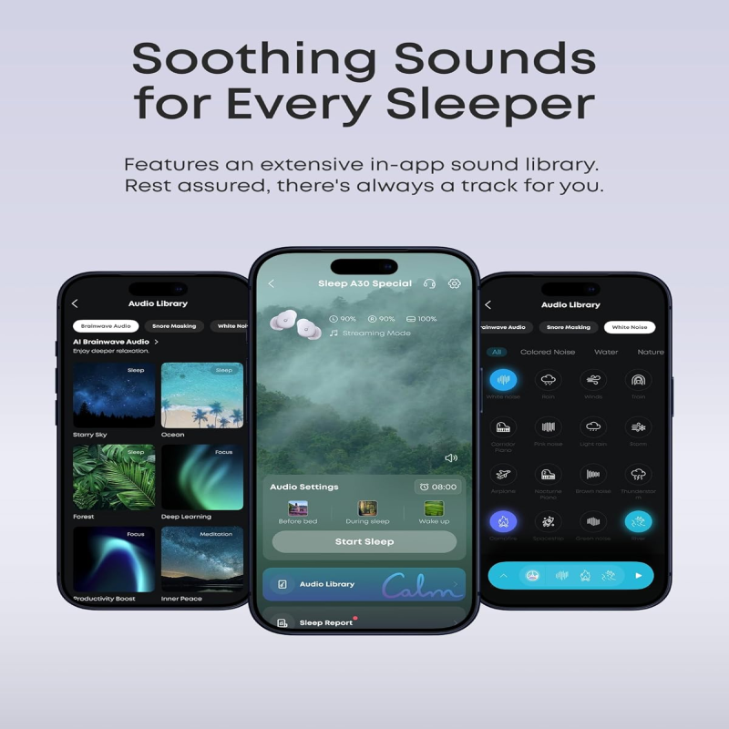 Anker Soundcore Sleep A30, Sleep Earbuds, ANC, Passive Isolation, Snore Masking Sleep Earphones, Extensive Sleep Audio, Ultra Comfort for Side Sleepers, 8-10H Playtime