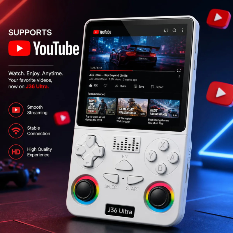J36 Ultra All-in-One Retro Handheld Gaming Console | 16,000+ Games Built-In | YouTube Streaming | WIFI & Bluetooth Portable Pocket Game Player
