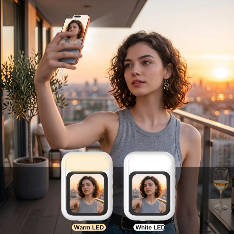 Magnetic Selfie Screen Display Monitor for Video Recording and Photos with LED Light | Type C + Lightning | Compatible with all devices