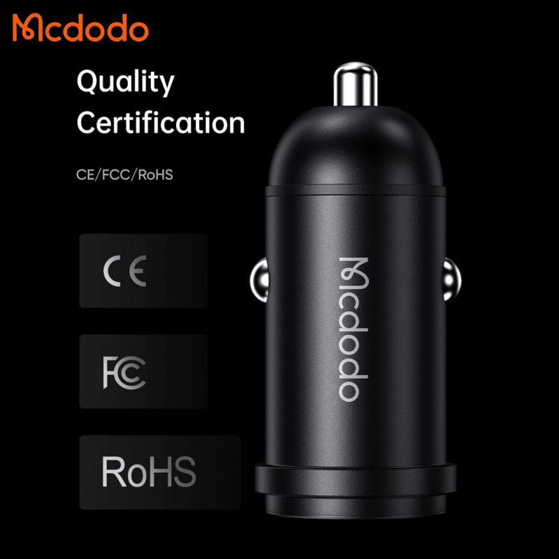 Mcdodo Aluminum Alloy 45W USB-C PD Car Charger Kit with 36W USB-C to Lightning Cable (1.2m) - Black