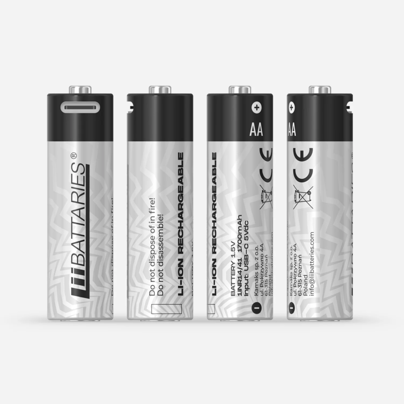 LiiBattaries AA Type-C Rechargeable Lithium-ion Battery 1700mAh 800+ Recharge Cycles - Pack of 4