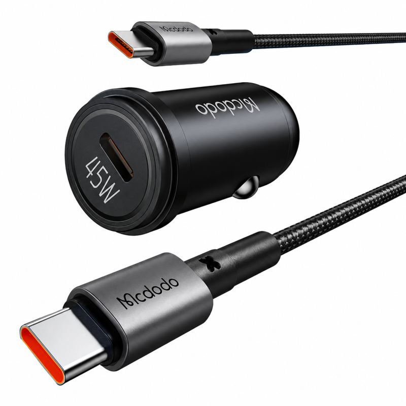 Mcdodo Aluminum Alloy 45W USB-C PD Car Charger Kit with 36W USB-C Cable (1.2m) - Black - CC-7496
