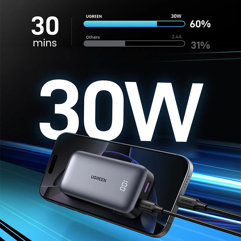 Ugreen 30W 10,000mAh Portable Fast Charging Power Bank - Black