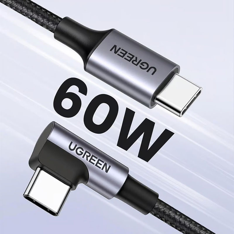 Ugreen 60W USB-C to USB-C 90 Degree Right Angle L-Shape Cable - 3m