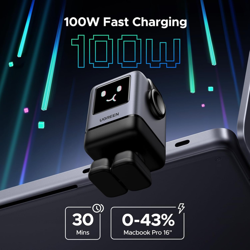 UGREEN Uno 100W 4-Port USB-C & USB-A GaN Fast Charger with TFT Smart Display