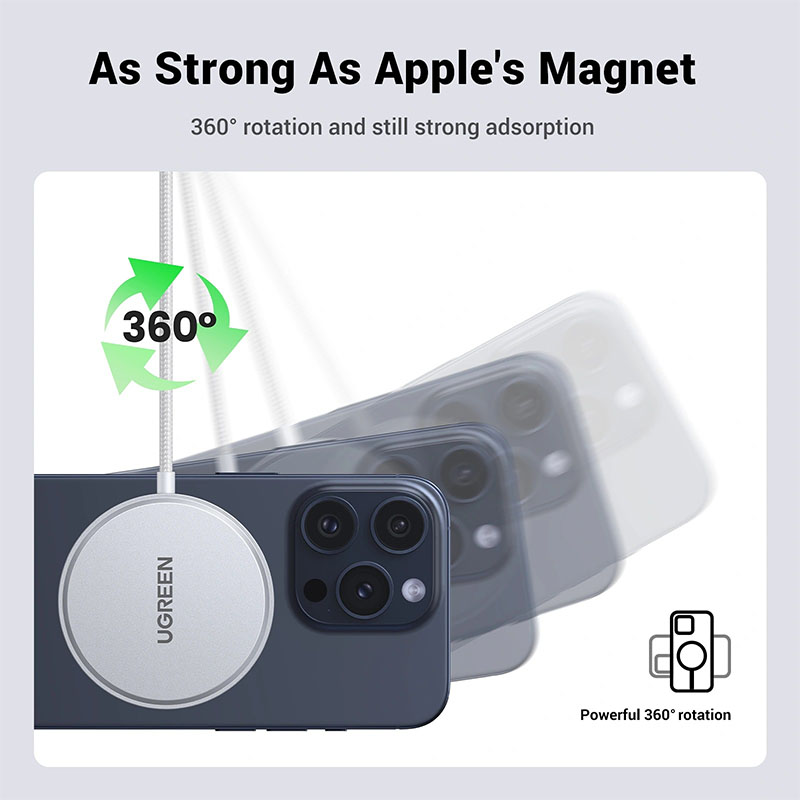 Ugreen Latest MPP Qi2 15W Magnetic Wireless Charger 1.5m - Sliver