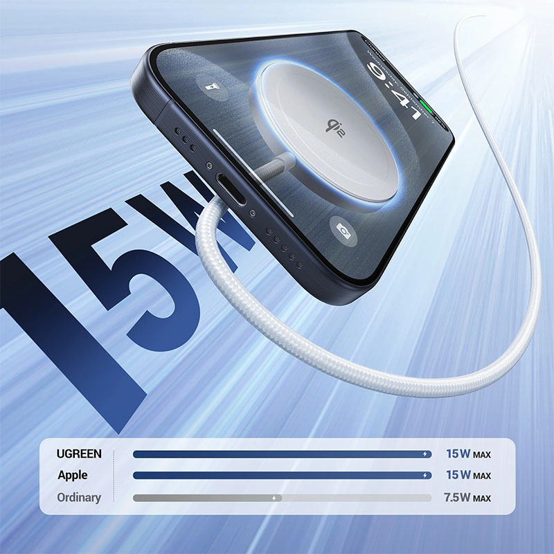 Ugreen Latest MPP Qi2 15W Magnetic Wireless Charger 1.5m - Sliver