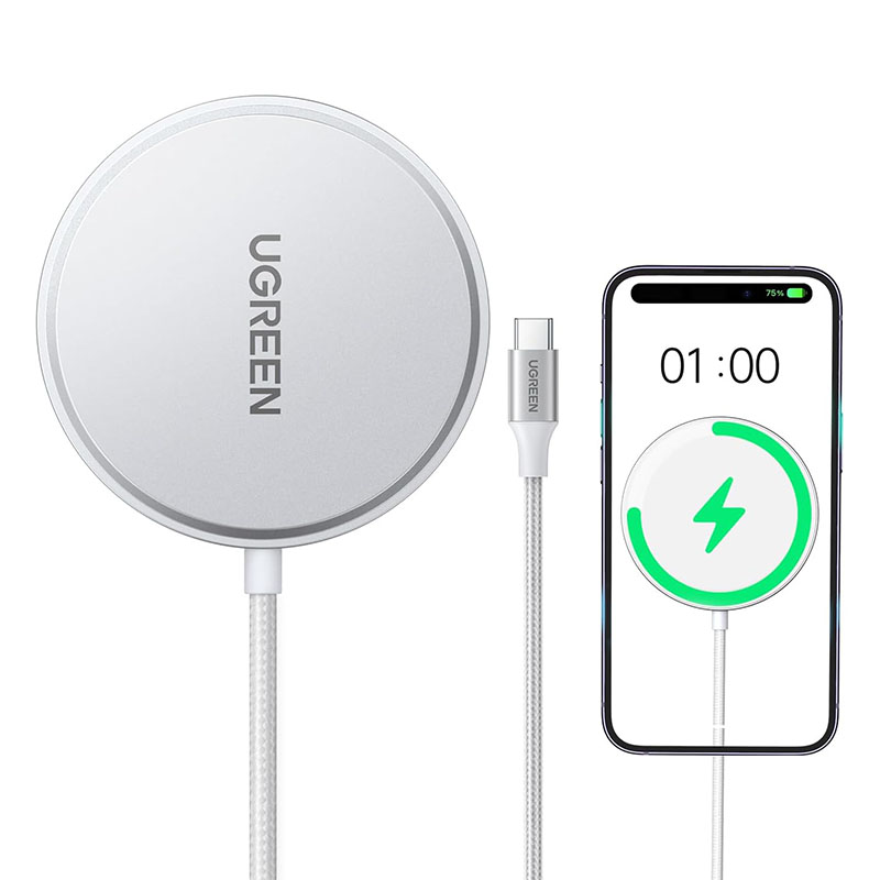Ugreen Latest MPP Qi2 15W Magnetic Wireless Charger 1.5m - Sliver