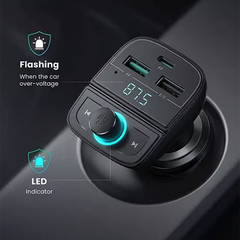 Ugreen 31.5W Car Charger With Bluetooth Car Modulator - Black