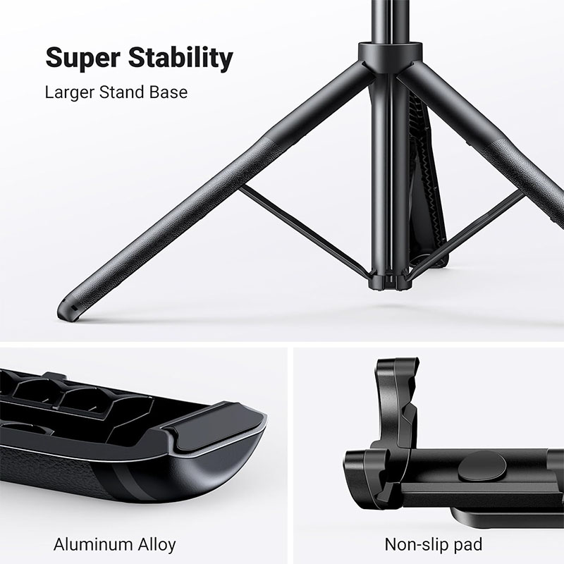 Ugreen Aluminum Tripod Stand with Bluetooth Remote Selfie Stick & Phone Holder - Black