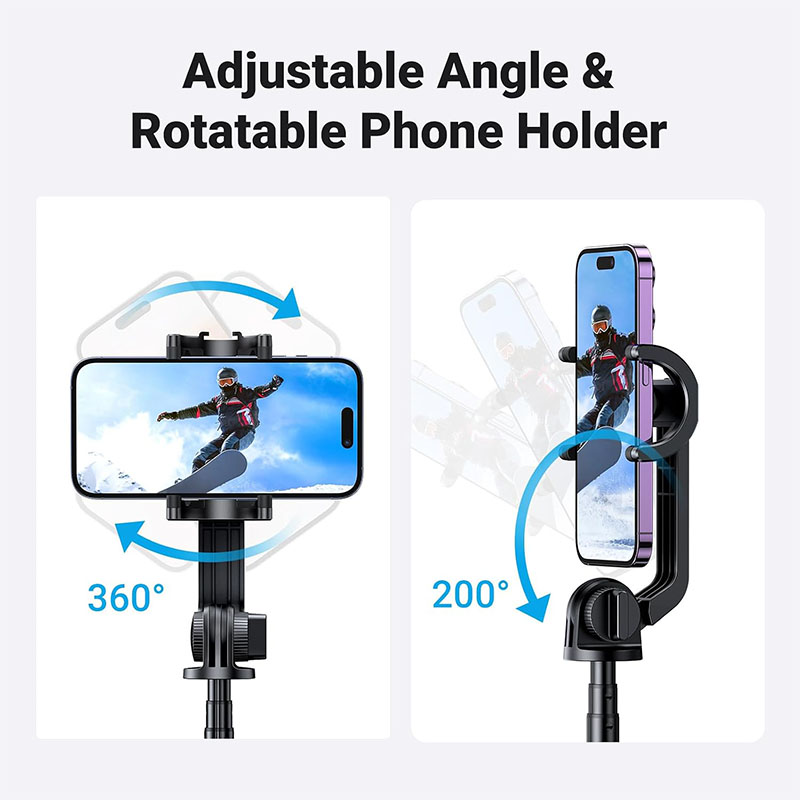 Ugreen Aluminum Tripod Stand with Bluetooth Remote Selfie Stick & Phone Holder - Black