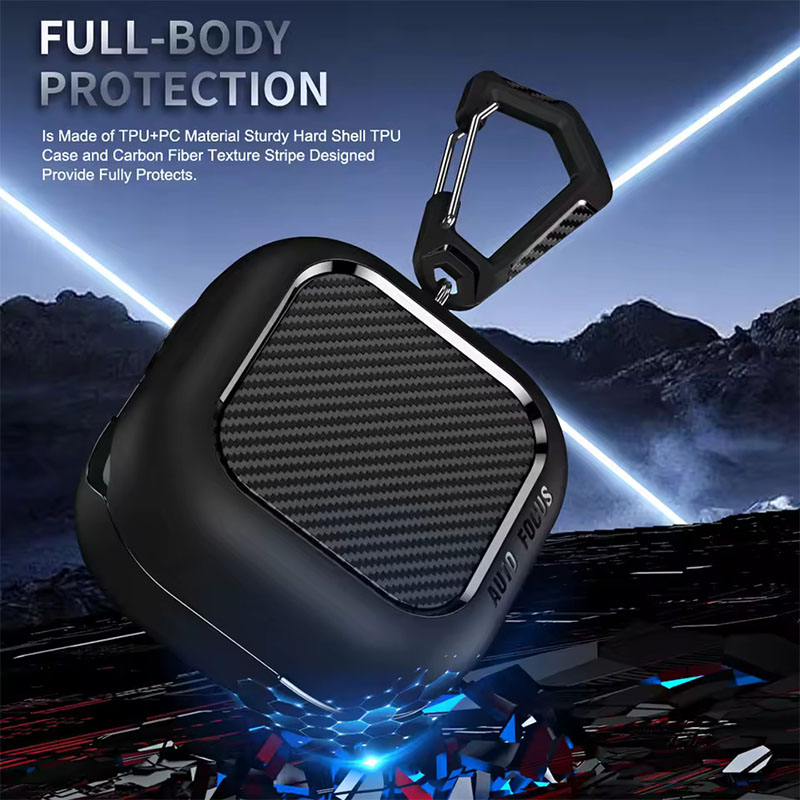 Carbon Fiber Protective Case for Samsung Galaxy Buds 4 / Buds 4 Pro with Keychain - Black