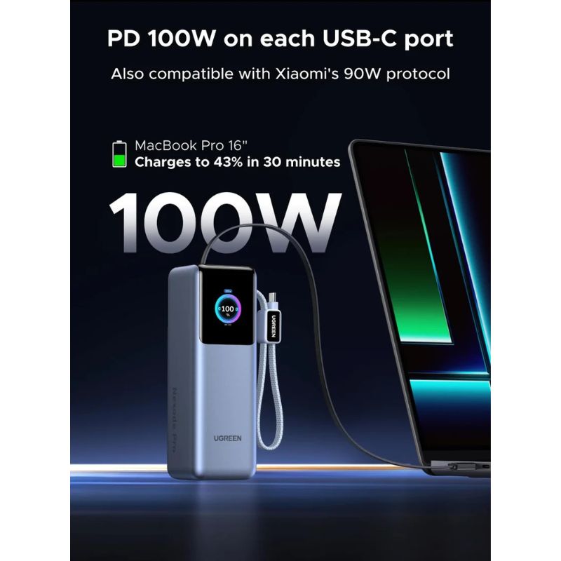 Ugreen 200W 25000mAh Fast Charging Power Bank with Built-in Cable