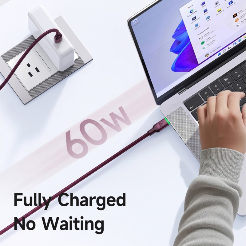 Mcdodo 60W USB-C To C Fast Charging Cable with LED Indicator Light - CA 6874 - Burgundy