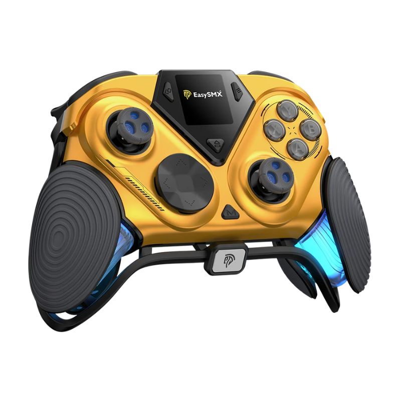 EasySMX D15 Wireless PC Gaming Controller with 8000Hz Polling Rate 1.3 Inch LCD Screen, TMR Joysticks, RGB, with Magnetic Charging Dock - Gold